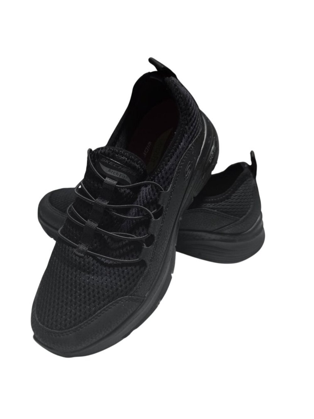 Skechers Arch Fit Black Slip On Sneakers Size 7.5 Air Cooled Bungee Laces No Tie